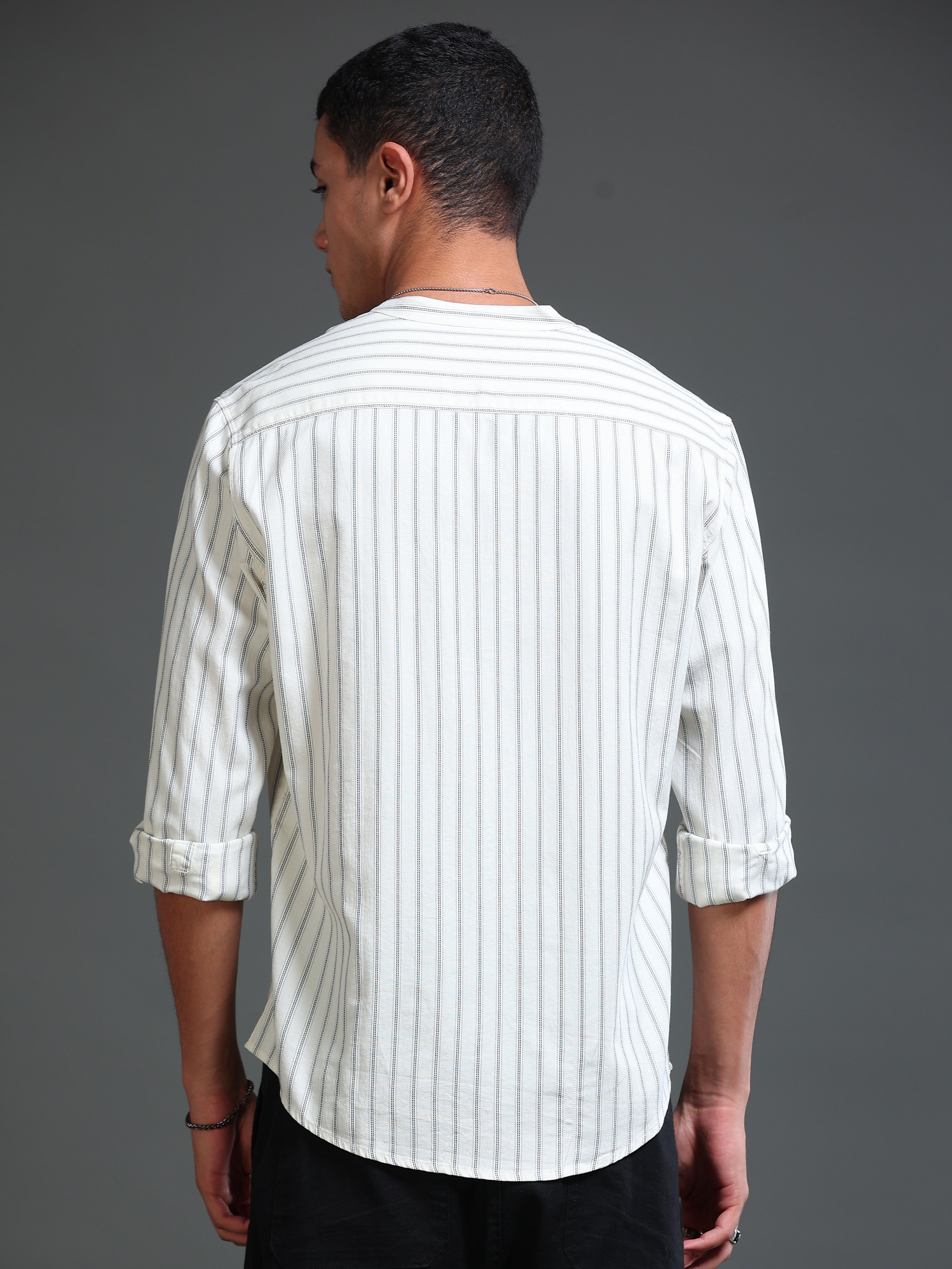 Men Stripes Cream Shirt