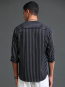 Men Stripes Black Shirt