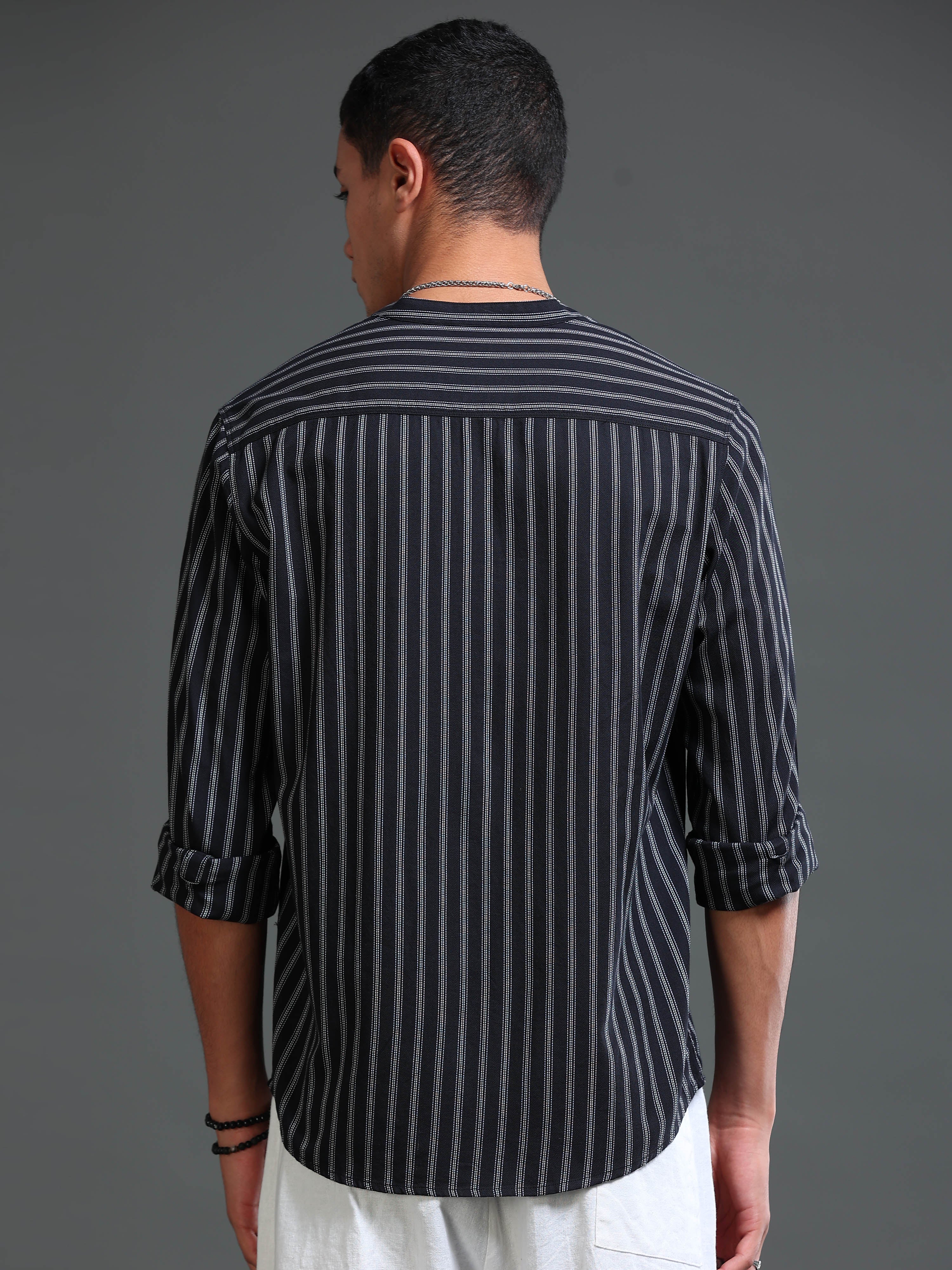 Men Stripes Black Shirt