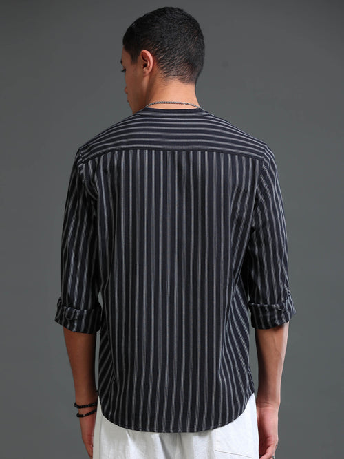 Men Stripes Black Shirt