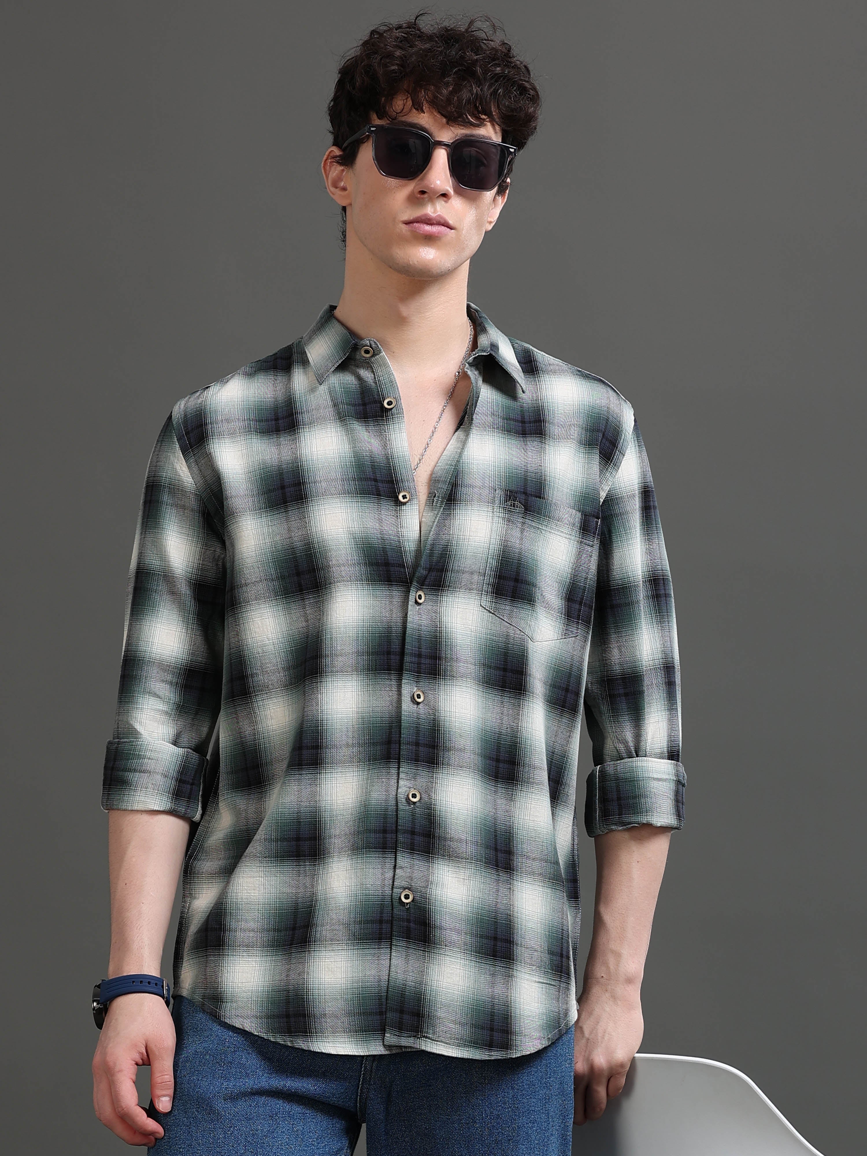 Men Smart Slim Fit Tartan Checks Checked Casual Shirt