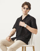 MEN'S REGULAR FIT SELF DESIGN SHIRT