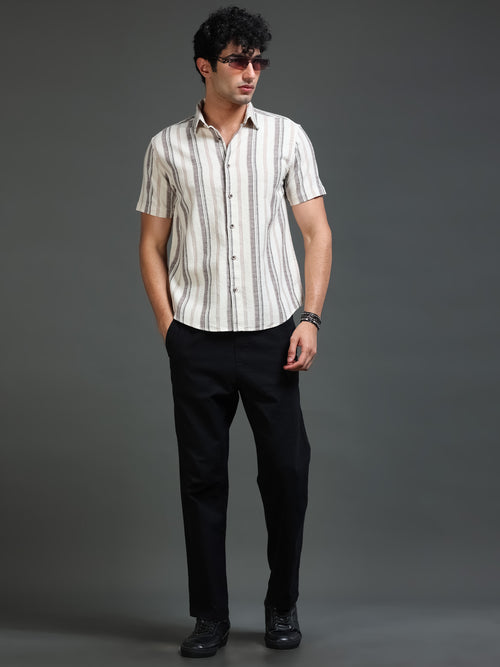 Men's Cotton Linen Dobby Stripes Shirt