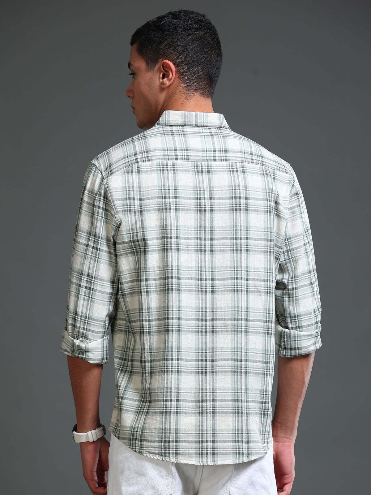 Men's Melange Twill Green Checks Shirts