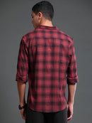 Men's Melange Twill Red Checks Shirts