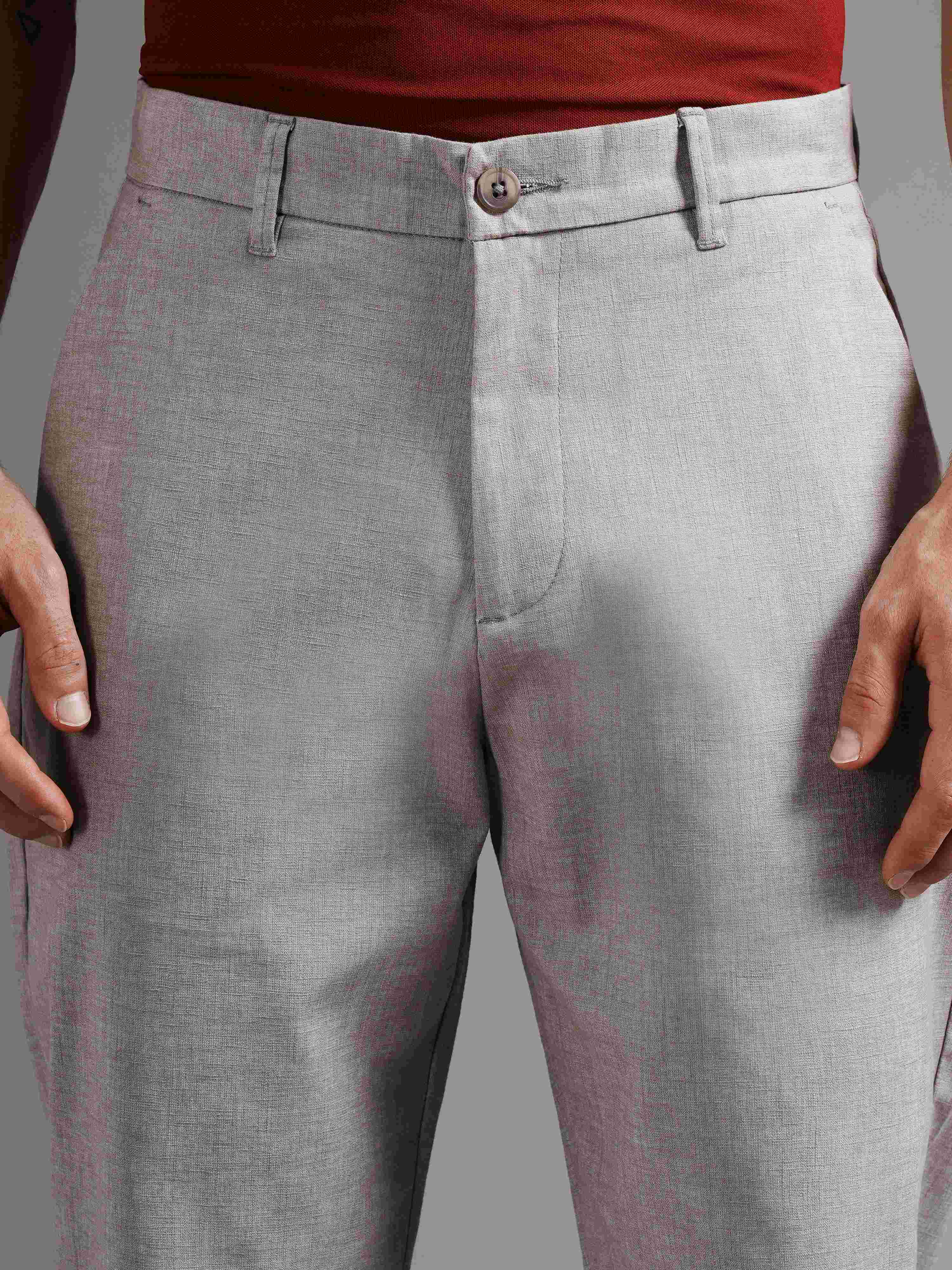 Men Tailored Straight Fit Low-Rise Trousers