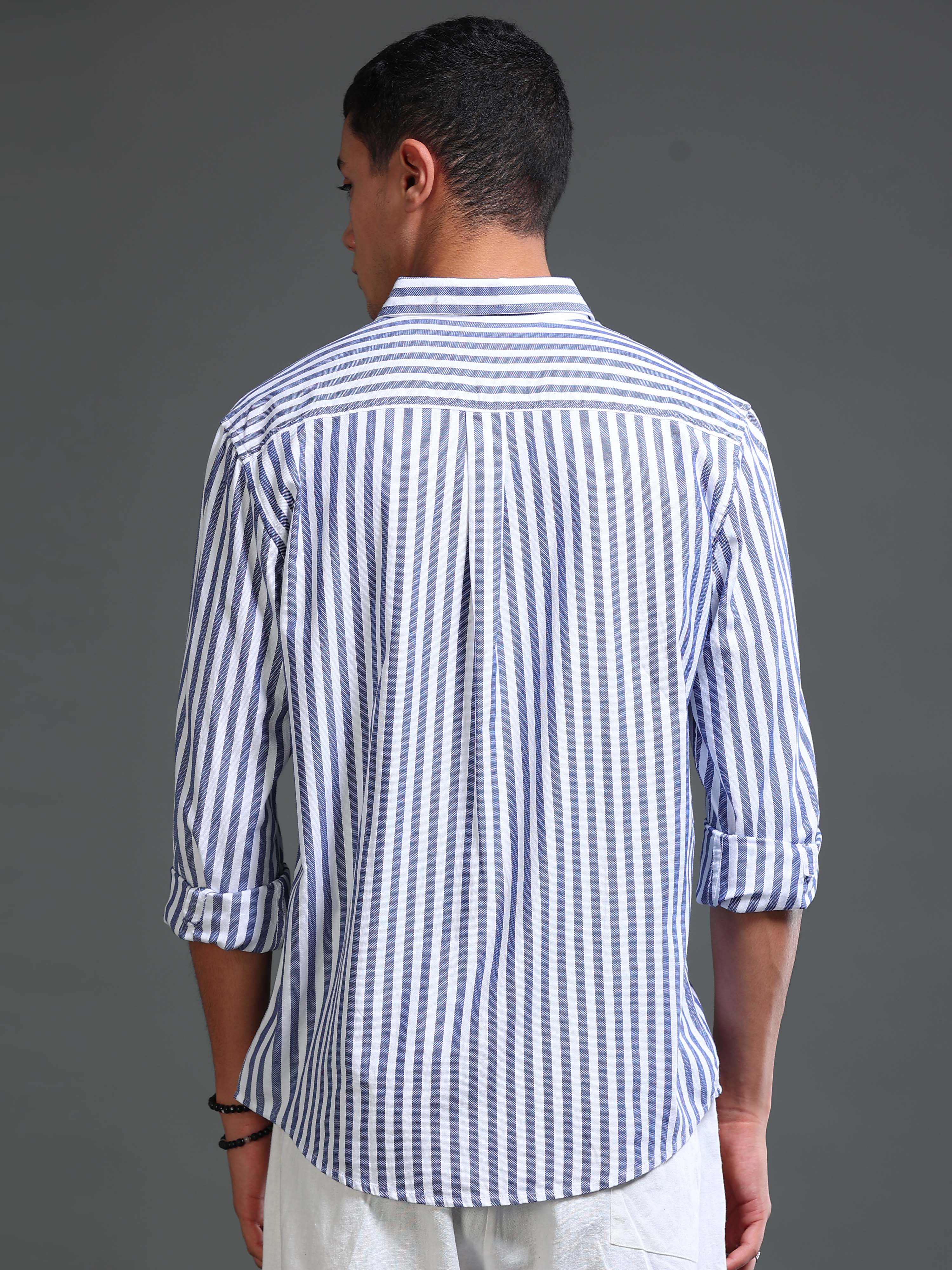 Men Stripes Navy Shirts