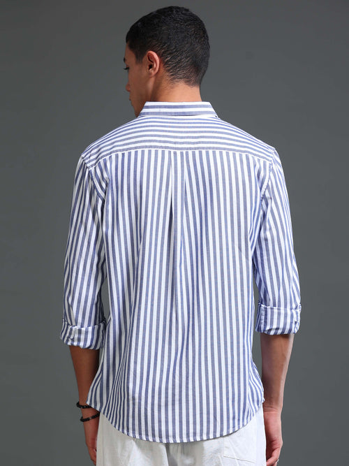Men Stripes Navy Shirts