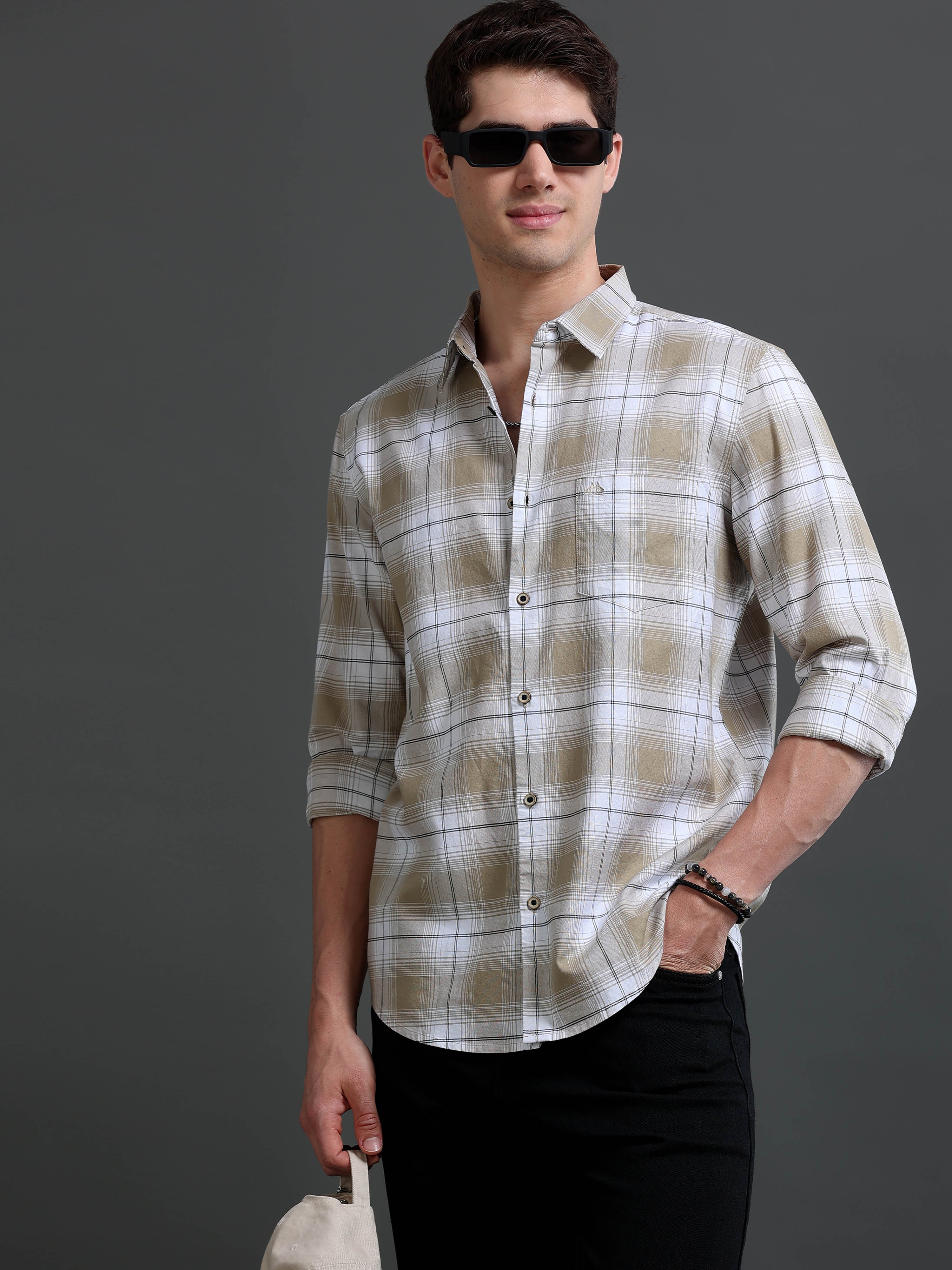 Men's Slim Fit Checked Cotton Shirt