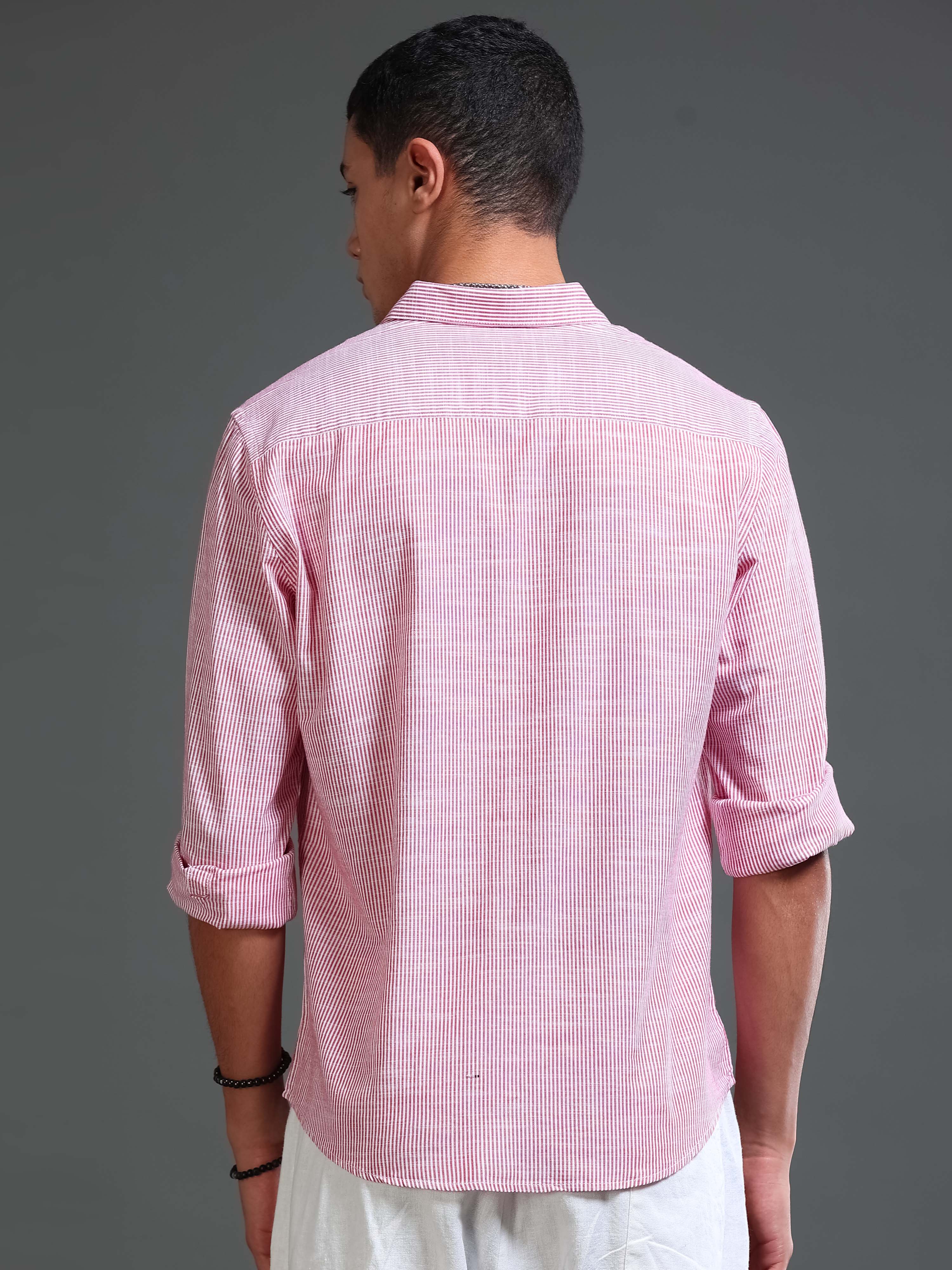 Men Stripes Red Shirts