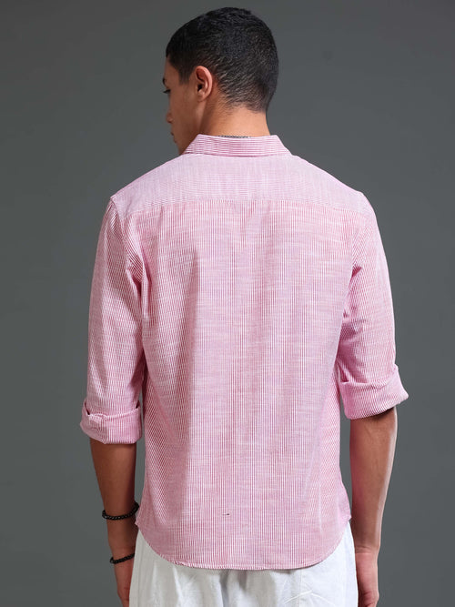 Men Stripes Red Shirts