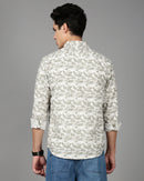 Men Smart Slim Fit Floral Printed Spread Collar Cotton Casual Shirt