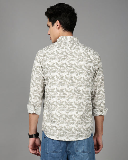 Men Smart Slim Fit Floral Printed Spread Collar Cotton Casual Shirt