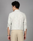 Men Smart Slim Fit Floral Printed Spread Collar Cotton Formal Shirt