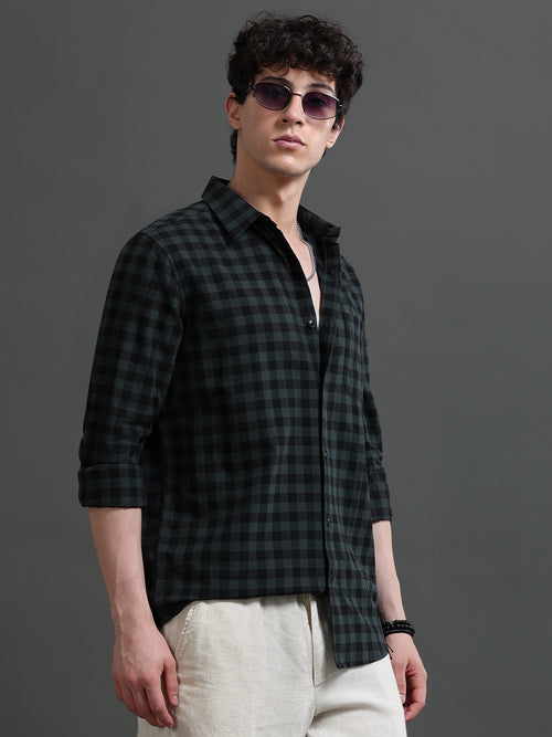 Men Smart Slim Fit Buffalo Checks Checked Casual Shirt