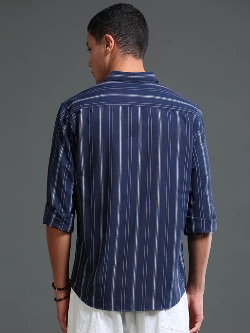 Men's Oxford Stripes Navy Shirt