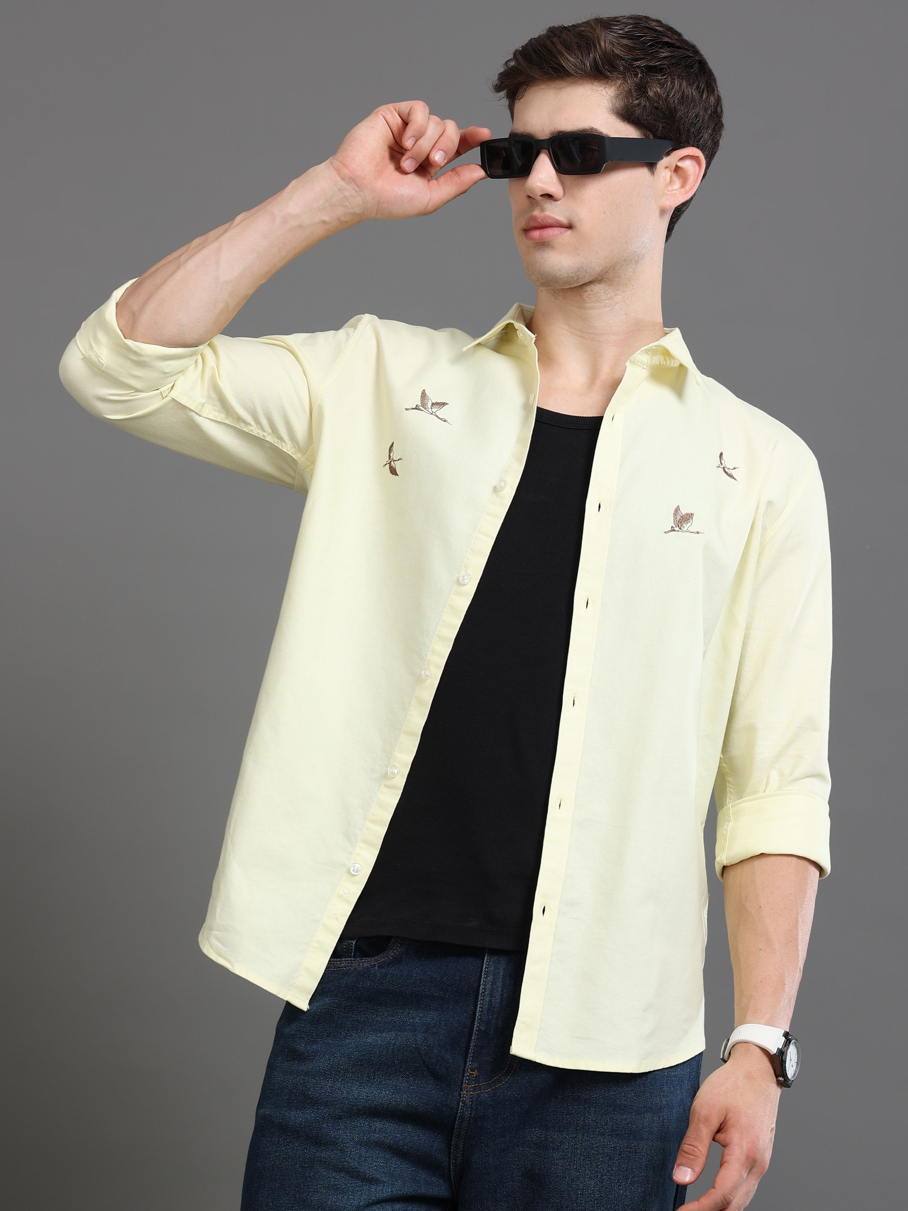 Men Oxford Embroidary Slim Fit Shirt