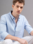 Men Smart Fit Vertical Striped Button-Down Collar Cotton Casual Shirt