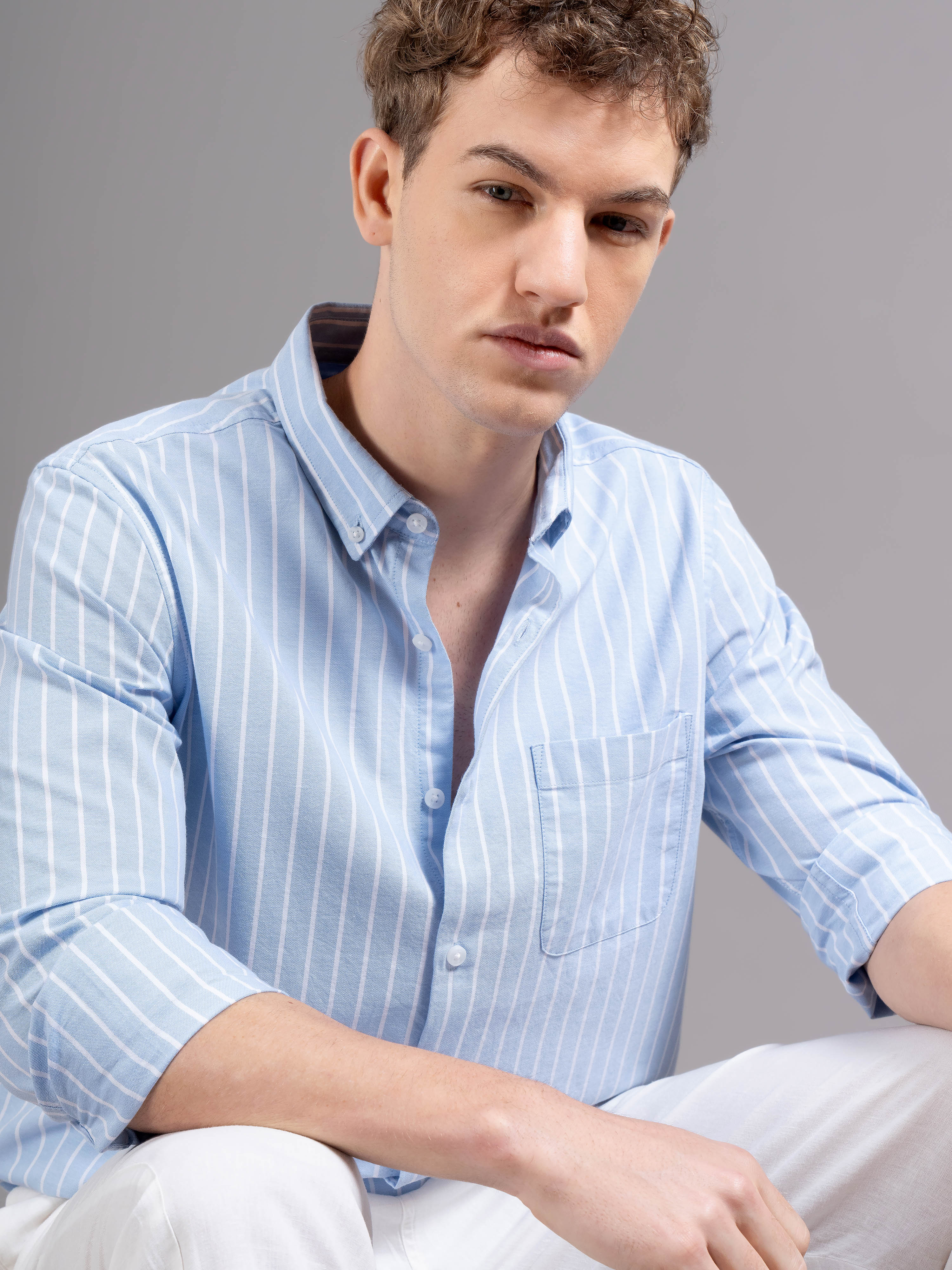 Men Smart Fit Vertical Striped Button-Down Collar Cotton Casual Shirt
