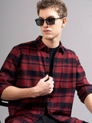 Men Smart Relaxed Fit Tartan Checked Spread Collar Cotton Casual Shirt