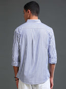 Men Stripes Navy Shirts