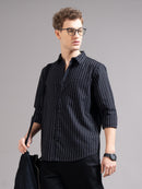Smart Slim Fit Vertical Striped Spread Collar Cotton Casual Shirt