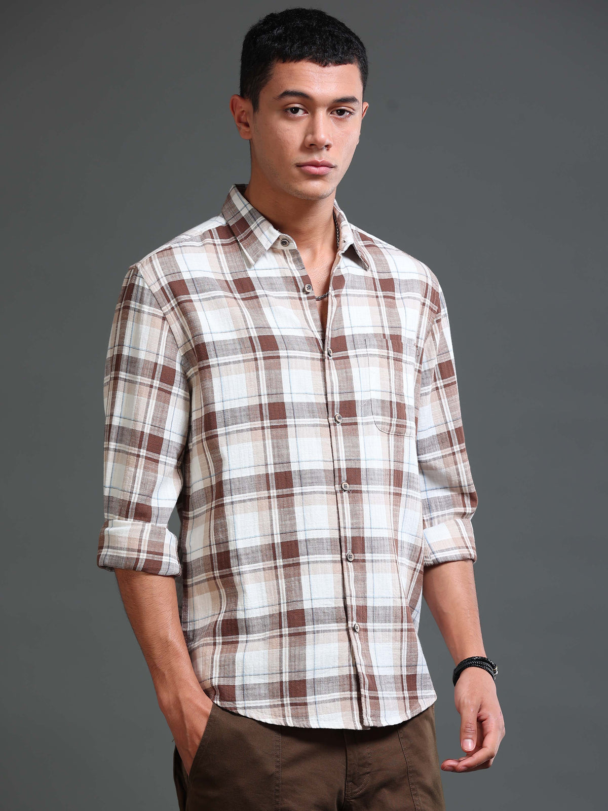 Men's Premium Oxford Checks Brown Shirt