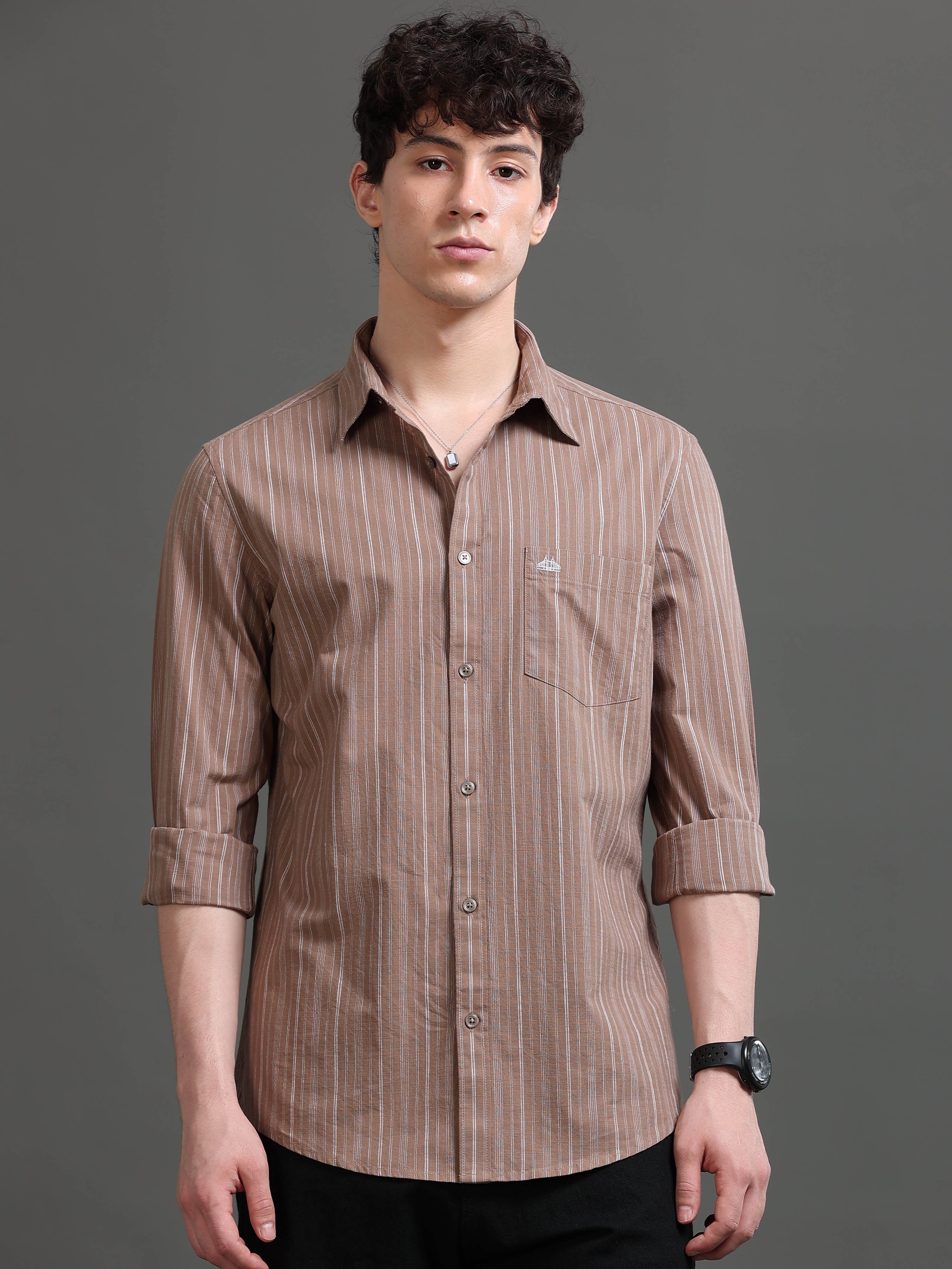 Men Smart Slim Fit Striped Casual Shirt