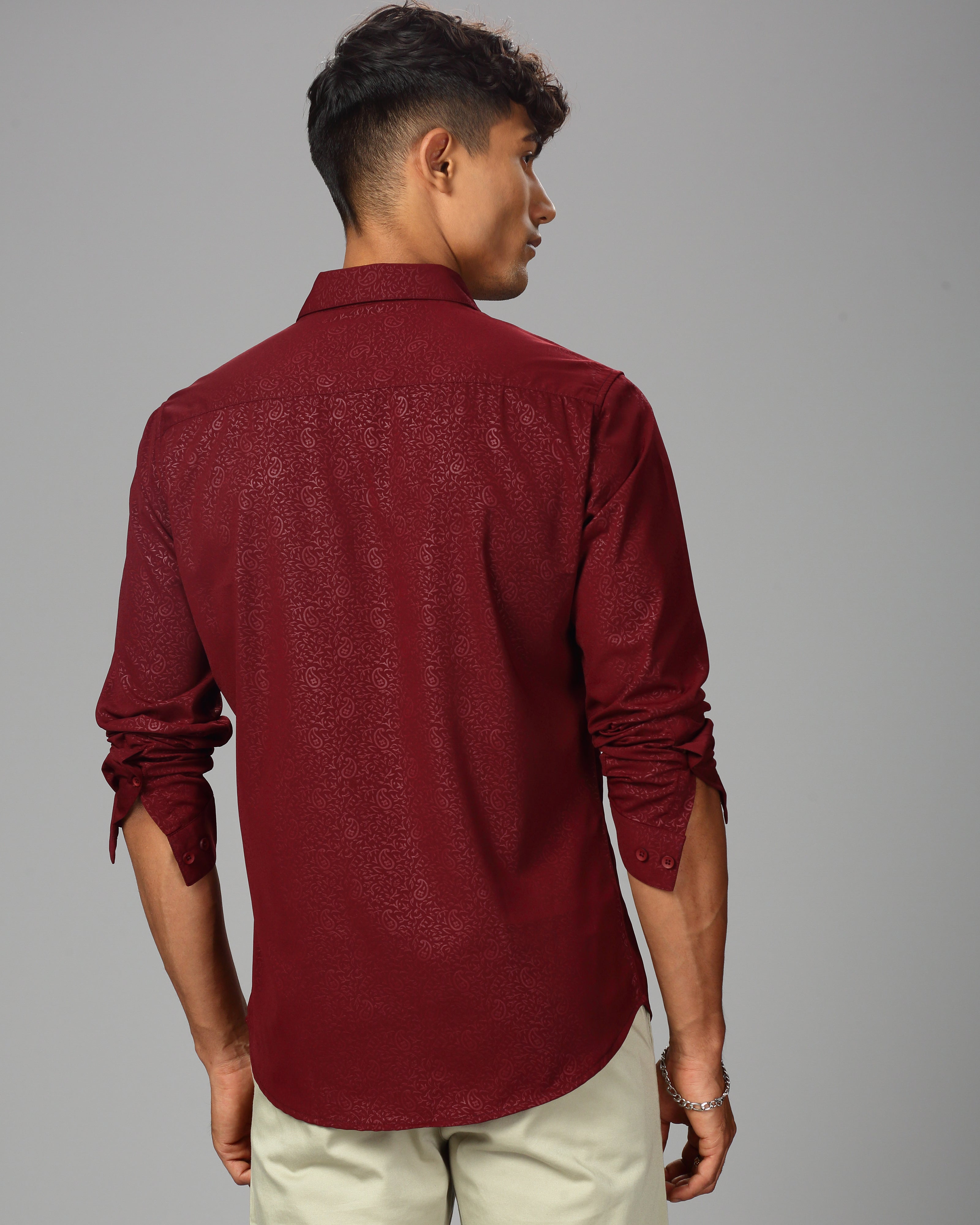 Men Classic Slim Fit Ethnic Motifs Printed Satin Casual Shirt