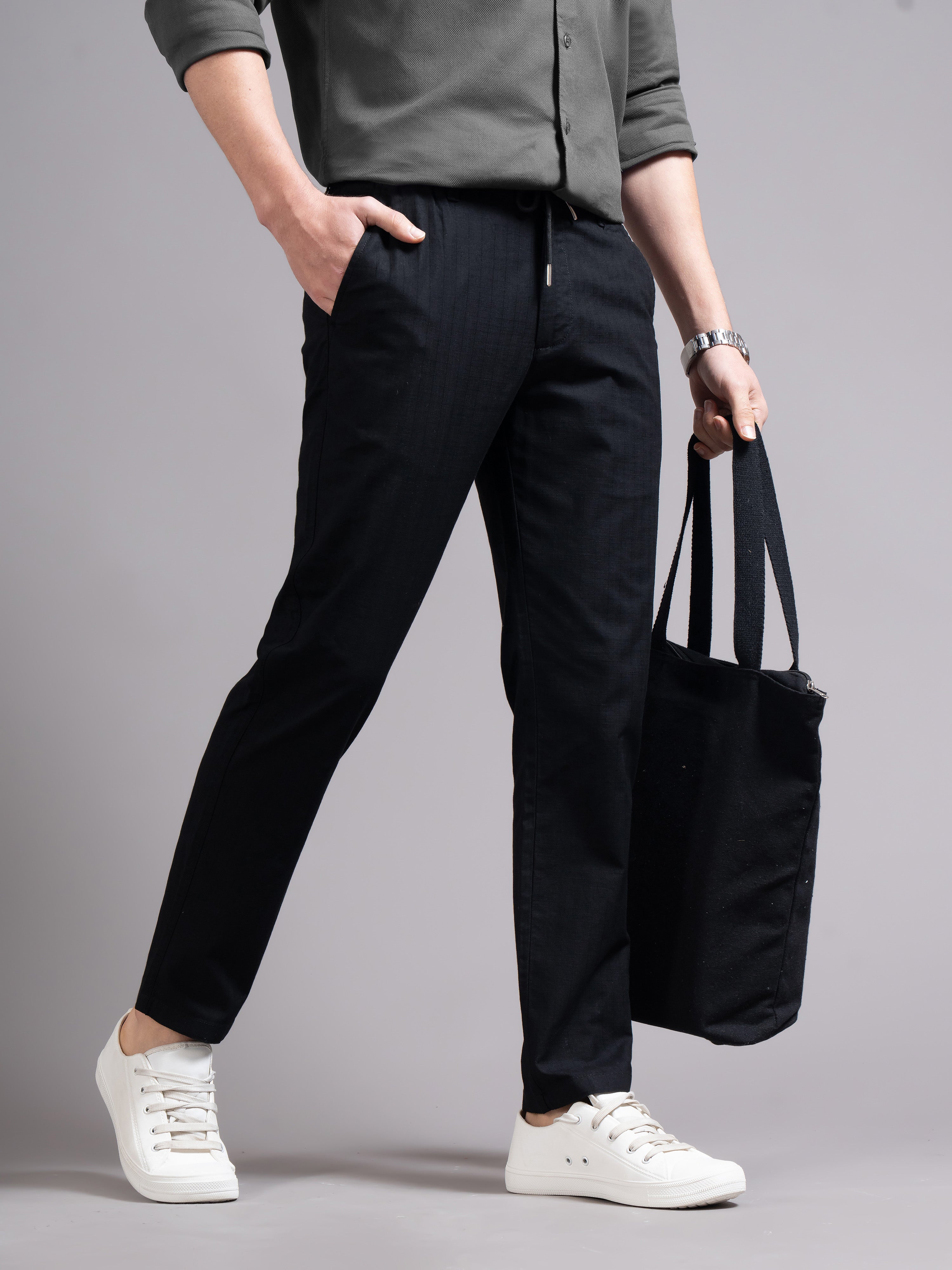 Men Smart Slim Fit Low-Rise Chinos Trousers