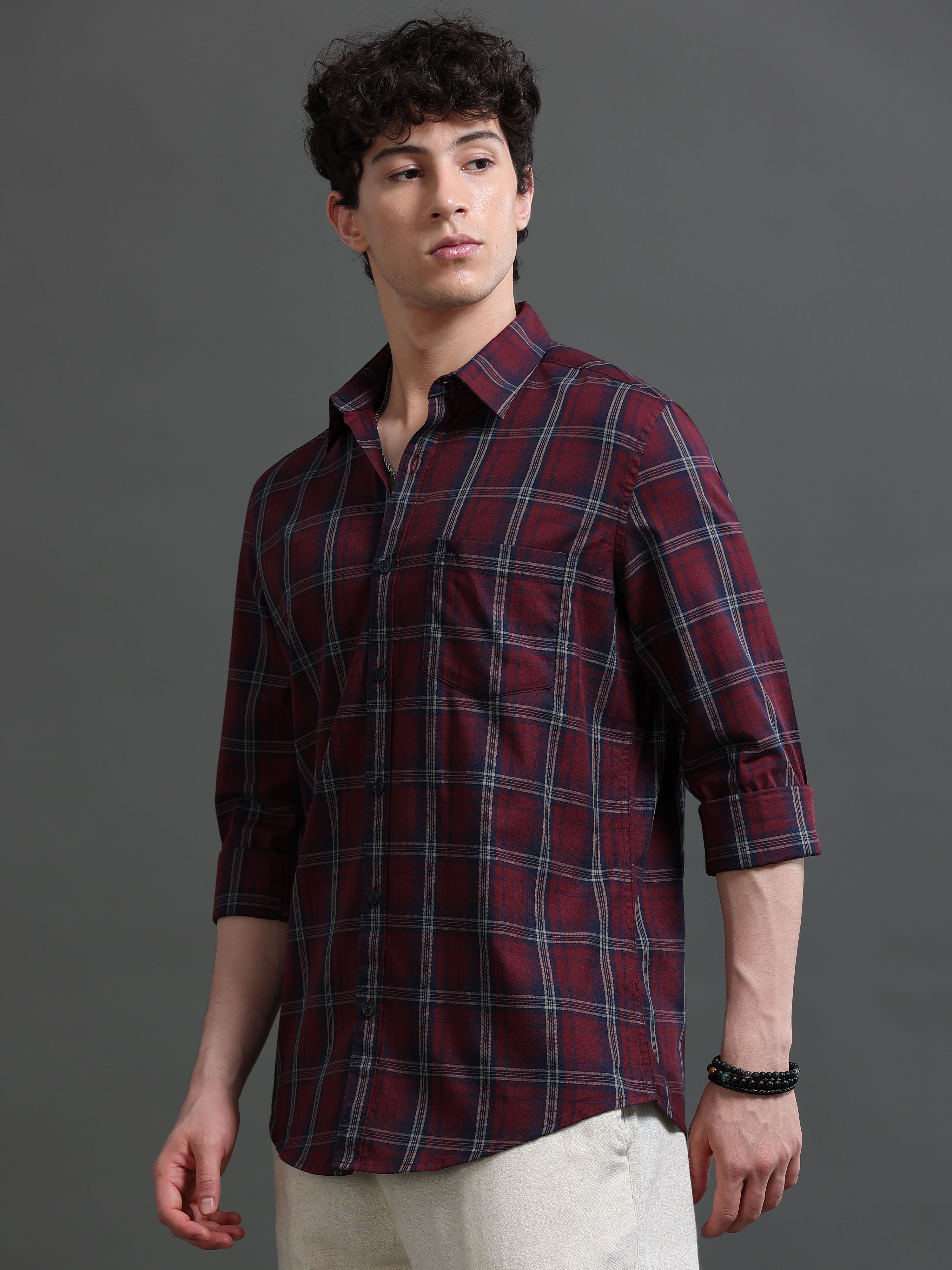 Men Smart Slim Fit Tartan Checks Checked Casual Shirt