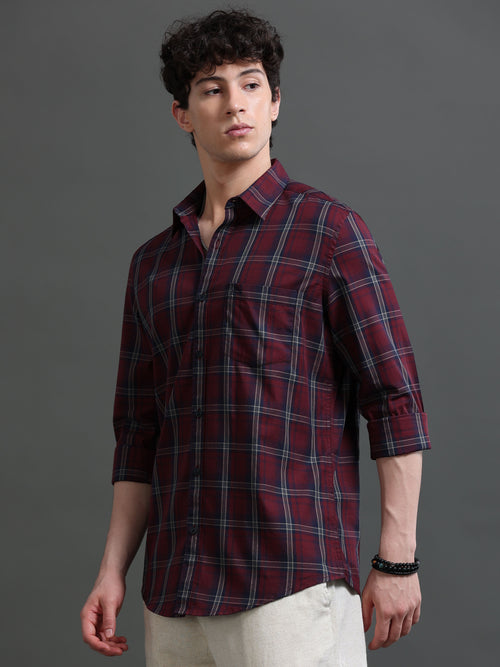 Men Smart Slim Fit Tartan Checks Checked Casual Shirt