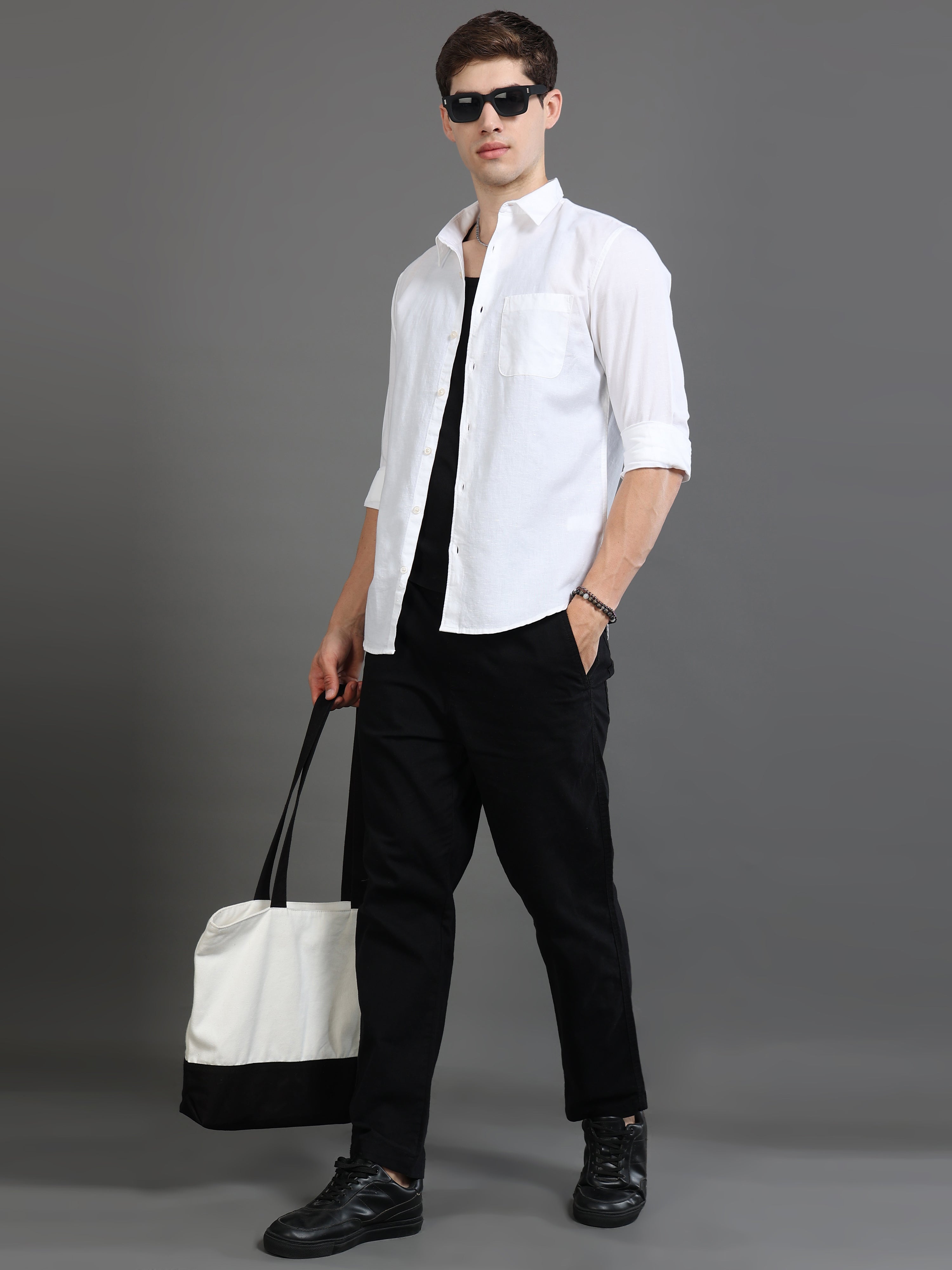 Men Smart Cotton Linen Slim Fit Shirt