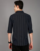 Men Comfort Fit Vertical Striped Spread Collar Cotton Casual Shirt