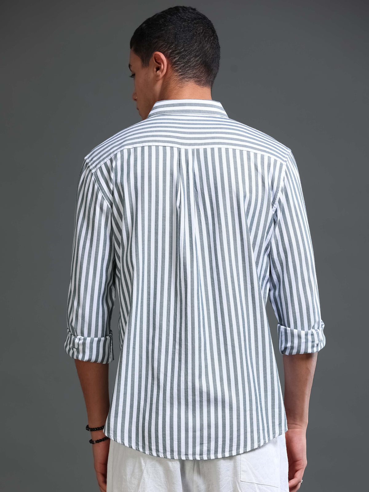 Men Stripes Green Shirts