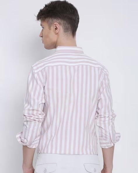 Men Smart Fit Vertical Striped Button-Down Collar Cotton Casual Shirt