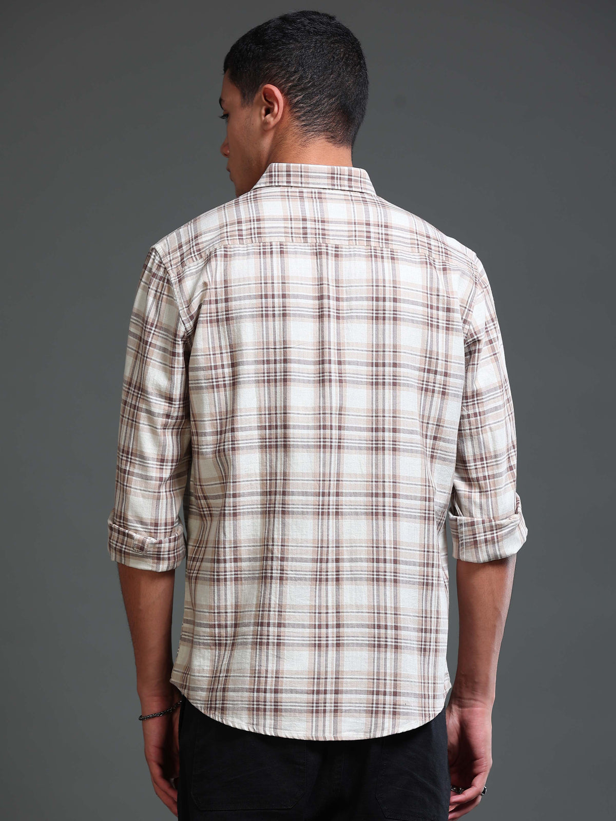 Men's Melange Twill Beige Checks Shirts