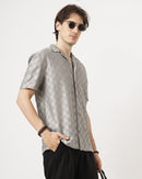 MEN'S REGULAR FIT SELF DESIGN SHIRT