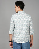 Men Smart Slim Fit Floral Printed Spread Collar Cotton Casual Shirt
