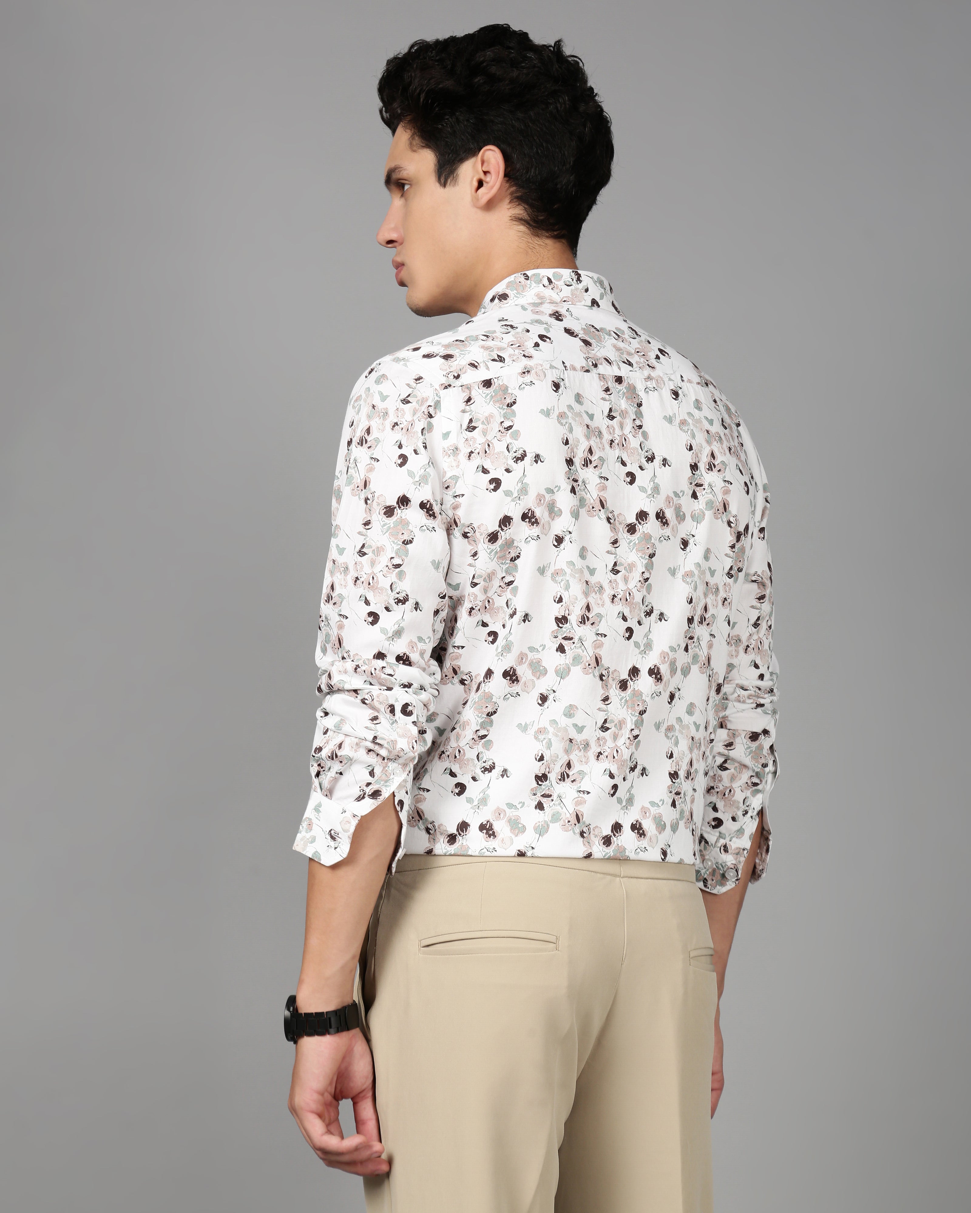 Men Smart Slim Fit Floral Printed Cotton Casual Shirt