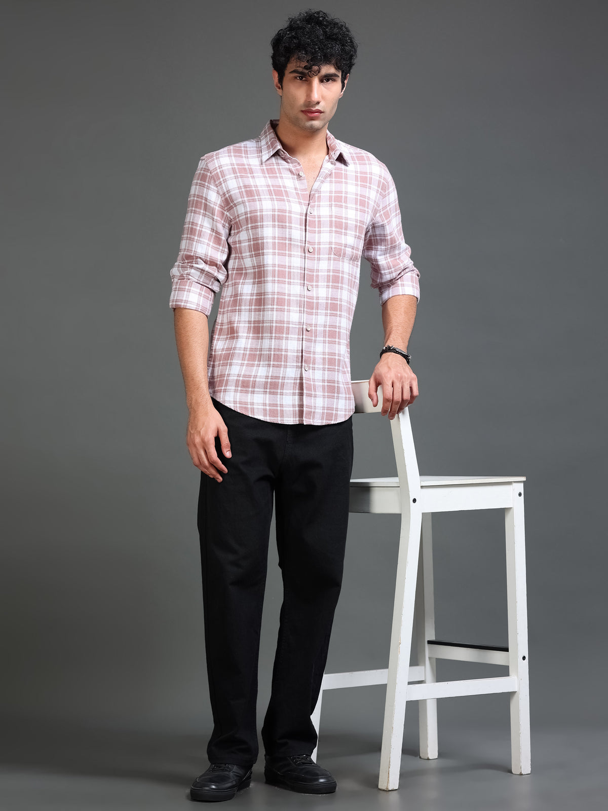 Men's Slub Herringbone Checks Shirt