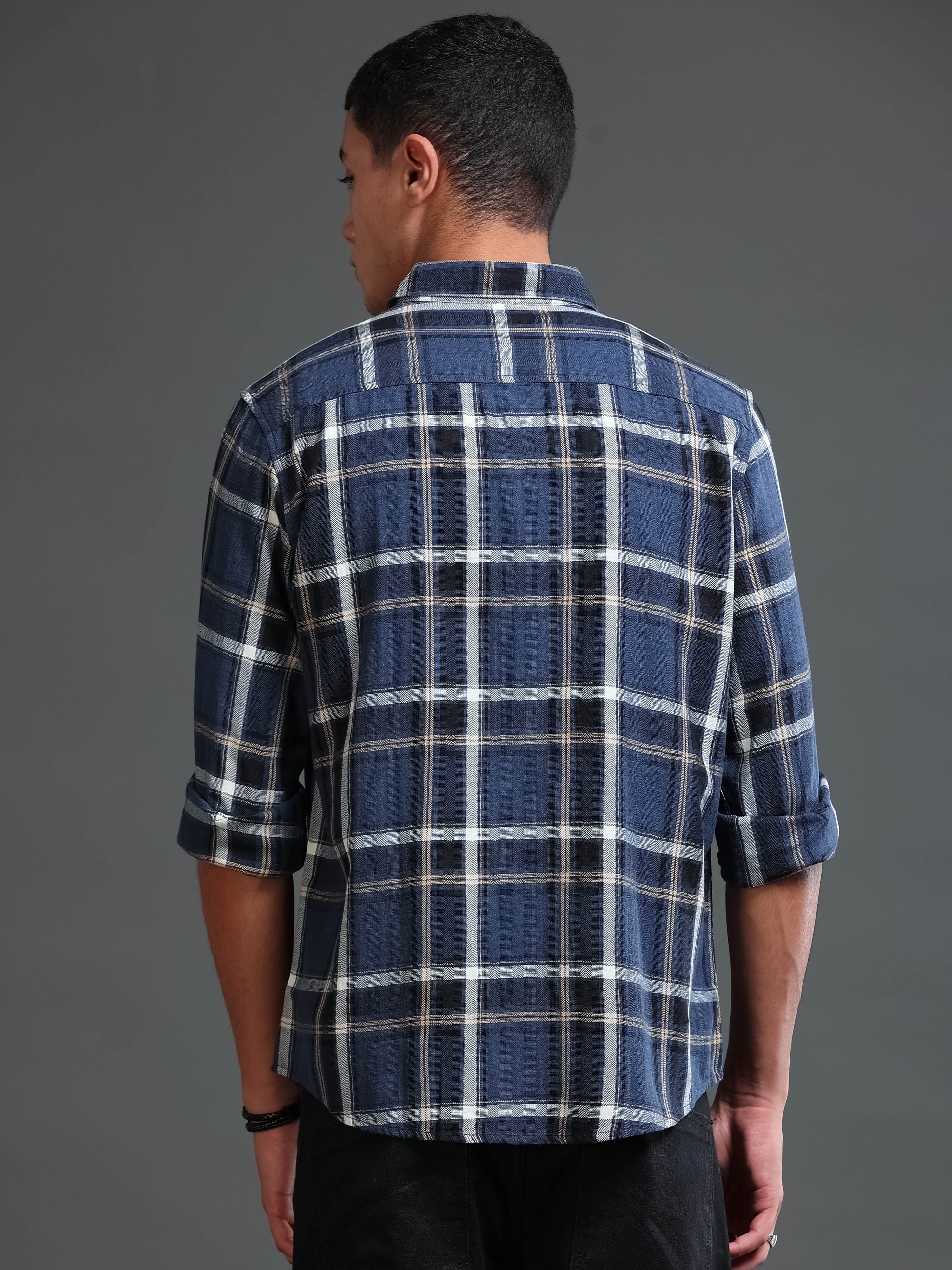 Men Navy Checks Shirt