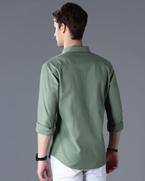 Green Self Design Dobby Casual Shirt