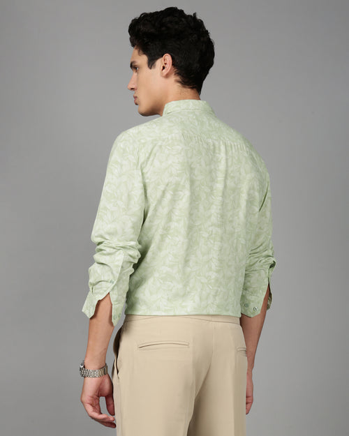 Men Smart Slim Fit Floral Printed Spread Collar Cotton Casual Shirt