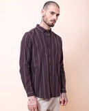 Men Comfort Button-Down Collar Vertical Striped Cotton Casual Shirt