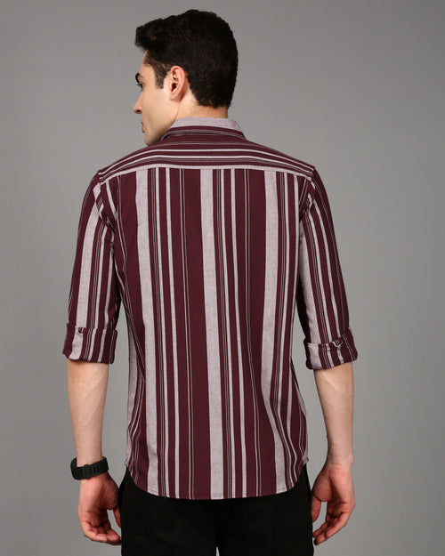 Men Comfort Slim Fit Vertical Striped Spread Collar Cotton Casual Shirt