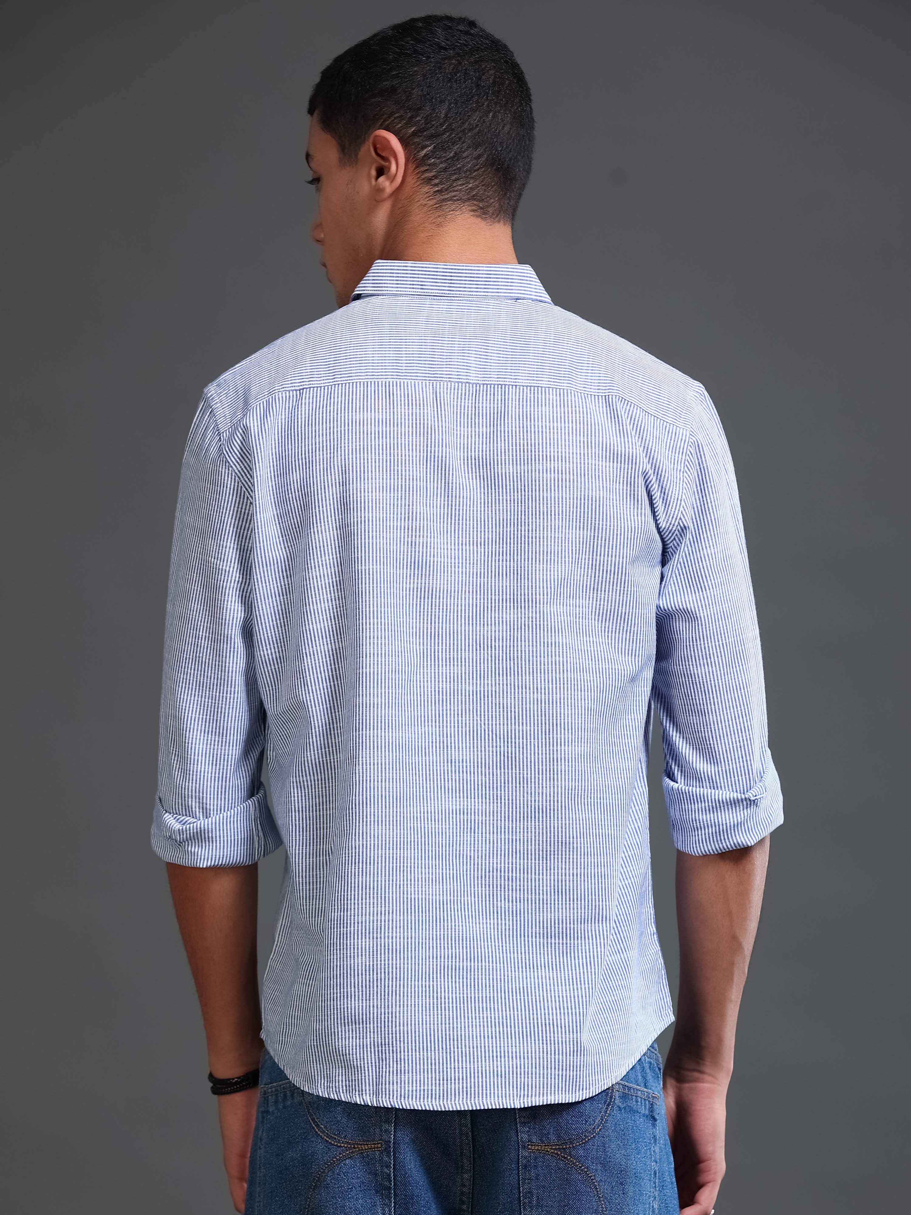 Men Stripes Navy Shirts