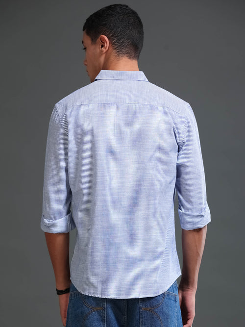 Men Stripes Navy Shirts