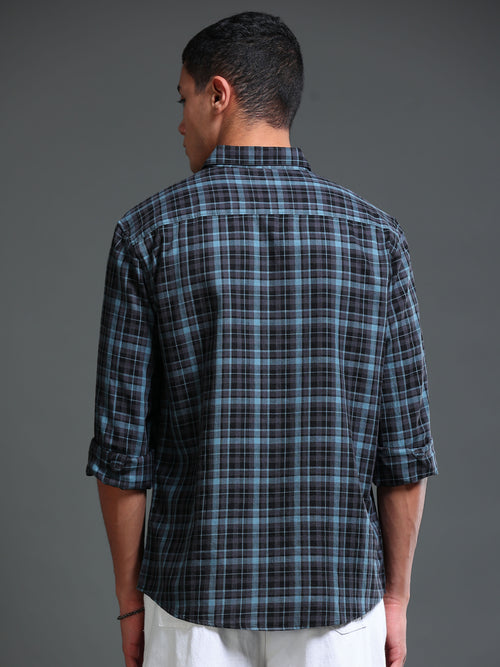 Men's Melange Twill Blue Checks Shirts