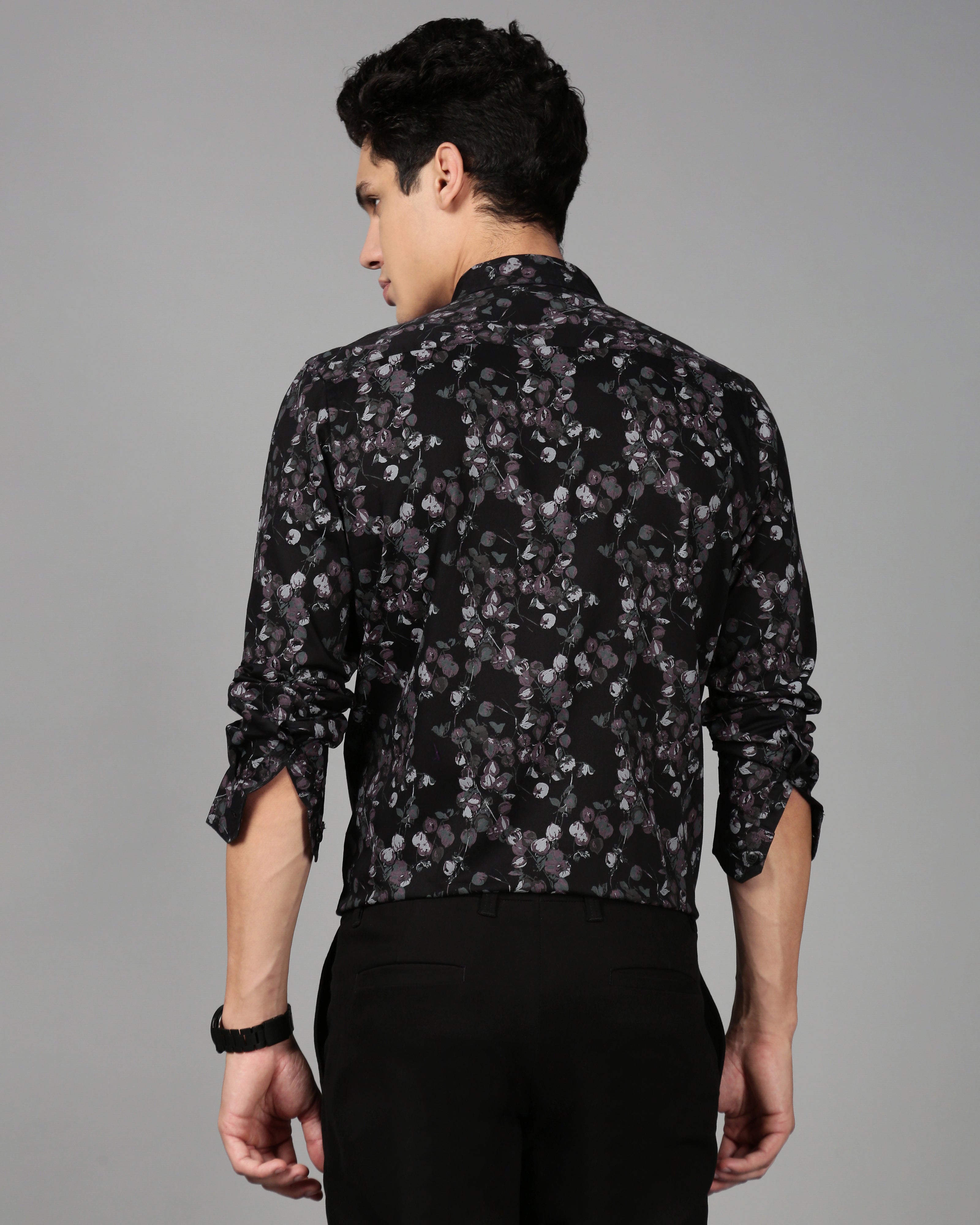 Smart Slim Fit Floral Printed Spread Collar Cotton Casual Shirt